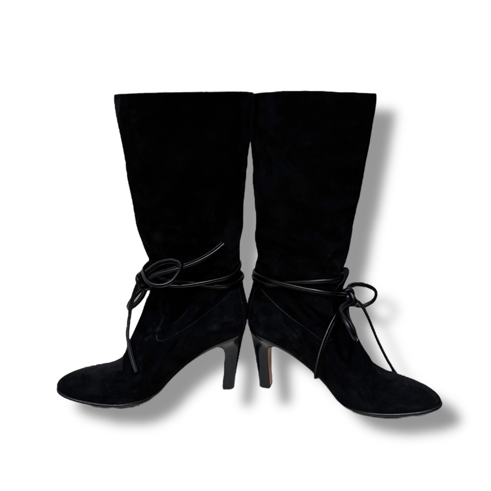 Chloe Black Suede Mid Calf Length Black Suede Leather Slouchy Wrap Boots 36.5